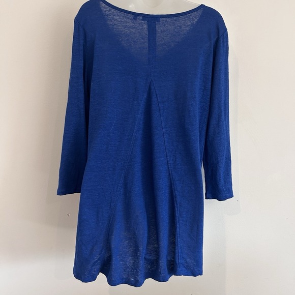 Habitat Linen Tunic Sz S Blue Lagenlook Lightweight Blouse Boatneck 3/4 Sleeves - Picture 5 of 13